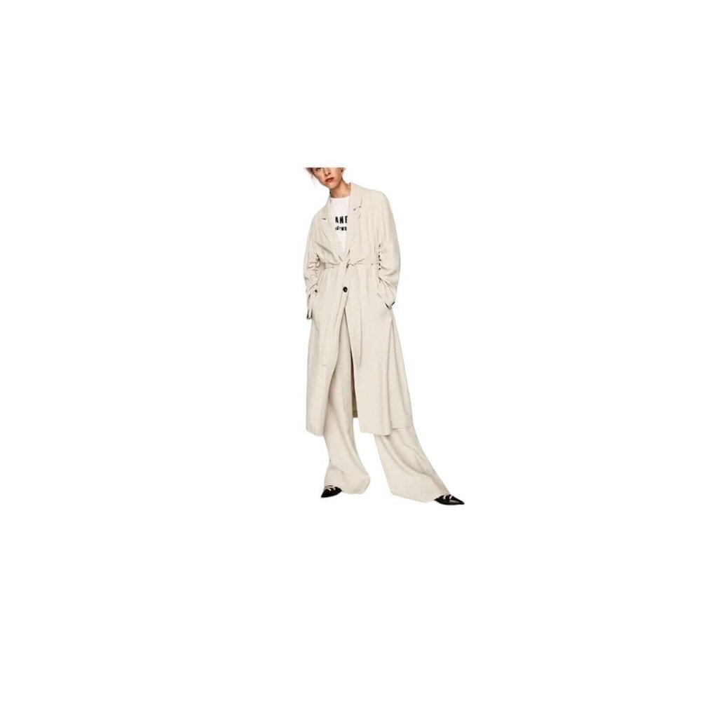 ZARA WOMAN Long Cream Trench Coat Two Button‎ Gathered Sleeves Size M